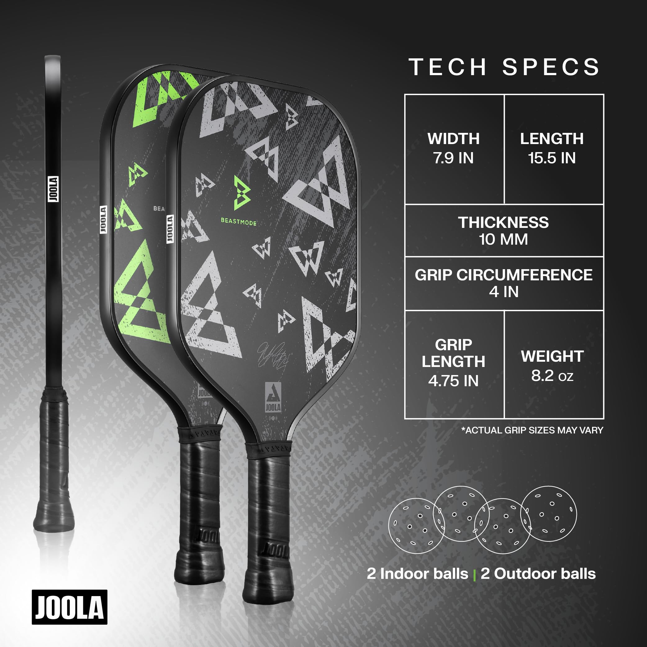 JOOLA Beastmode by Marshawn Lynch or Essentials Pickleball Paddle Set of Two with Reinforced Fiberglass Surface and Honeycomb Polypropylene Core – Includes 2 Rackets, 4 Balls, and Storage Carry Bag - Image 3