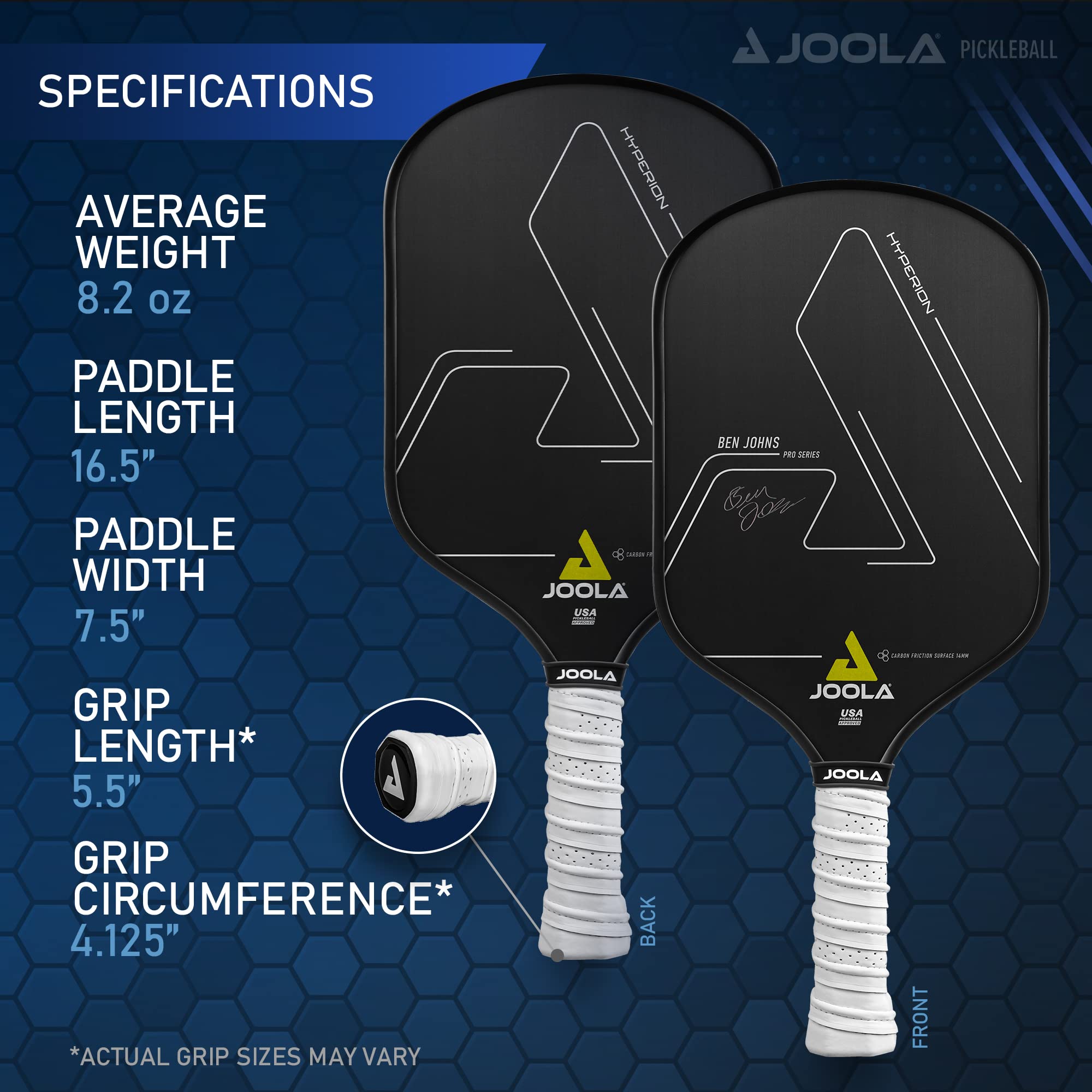 JOOLA Ben Johns Hyperion Pickleball Paddle - Select Raw Carbon Surface or Carbon Abrasion Surface for Increased Power and Spin - Elongated Grip Handle - Carbon Fiber Pickleball Paddle - USAP Approved - Image 5
