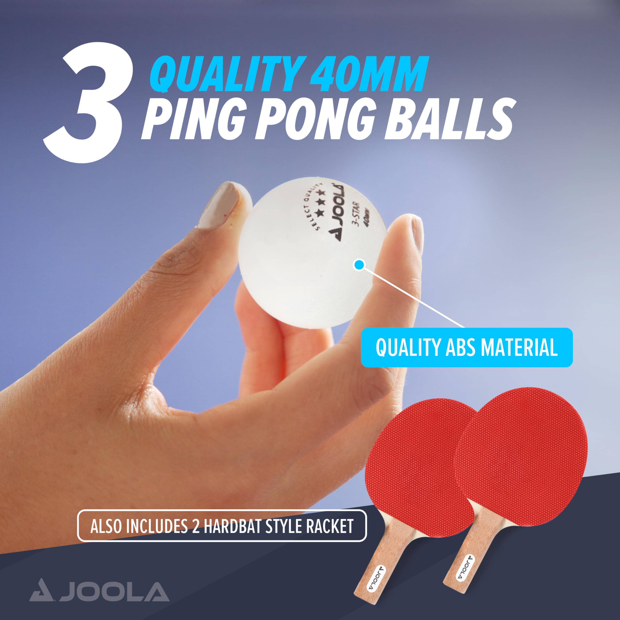 JOOLA Essentials Duel 2-Player Table Tennis Paddle Set with 2 Ping Pong Paddles & 3 Balls - Pips Out Hardbat Ping Pong Rackets Great for All Playing Levels & Ages - White Balls - Image 4