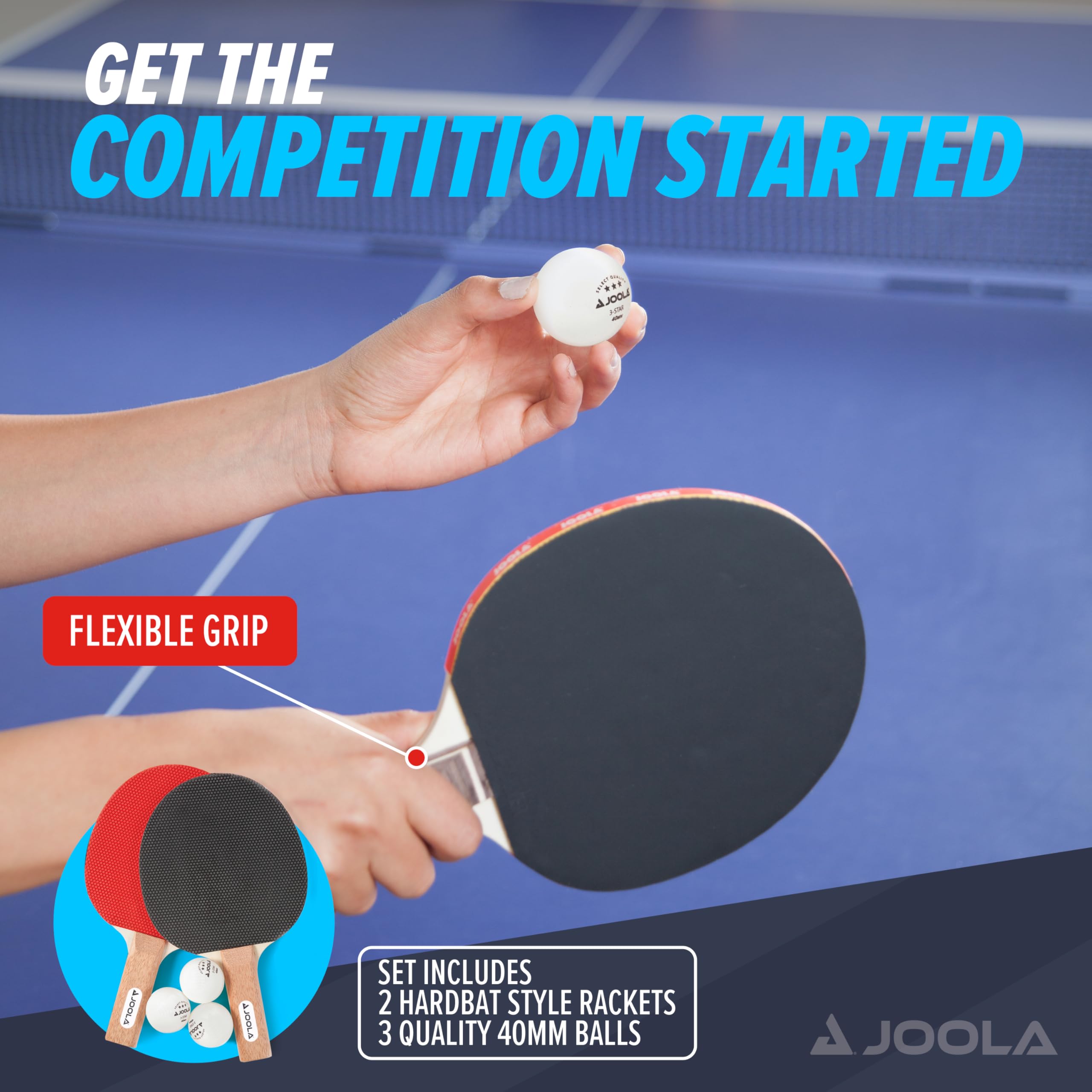 JOOLA Essentials Duel 2-Player Table Tennis Paddle Set with 2 Ping Pong Paddles & 3 Balls - Pips Out Hardbat Ping Pong Rackets Great for All Playing Levels & Ages - White Balls - Image 5