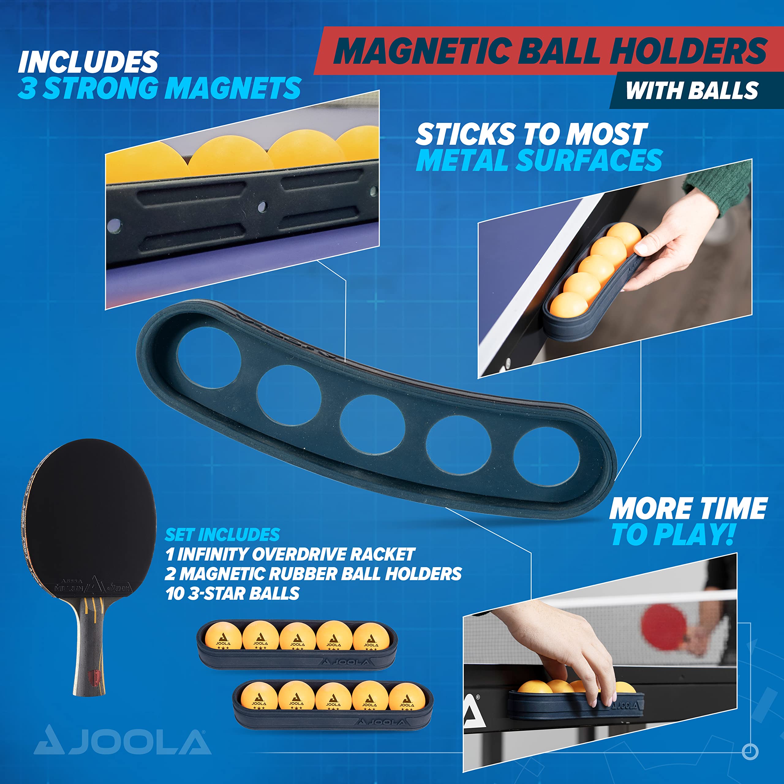 JOOLA Infinity Overdrive Ping Pong Paddle & Table Tennis Sets, Racket with Carbon Kevlar & Double Black Extreme Speed Rubber, Ping Pong Set with 10 Ping Pong Balls & Magnetic Ball Holder - Image 3