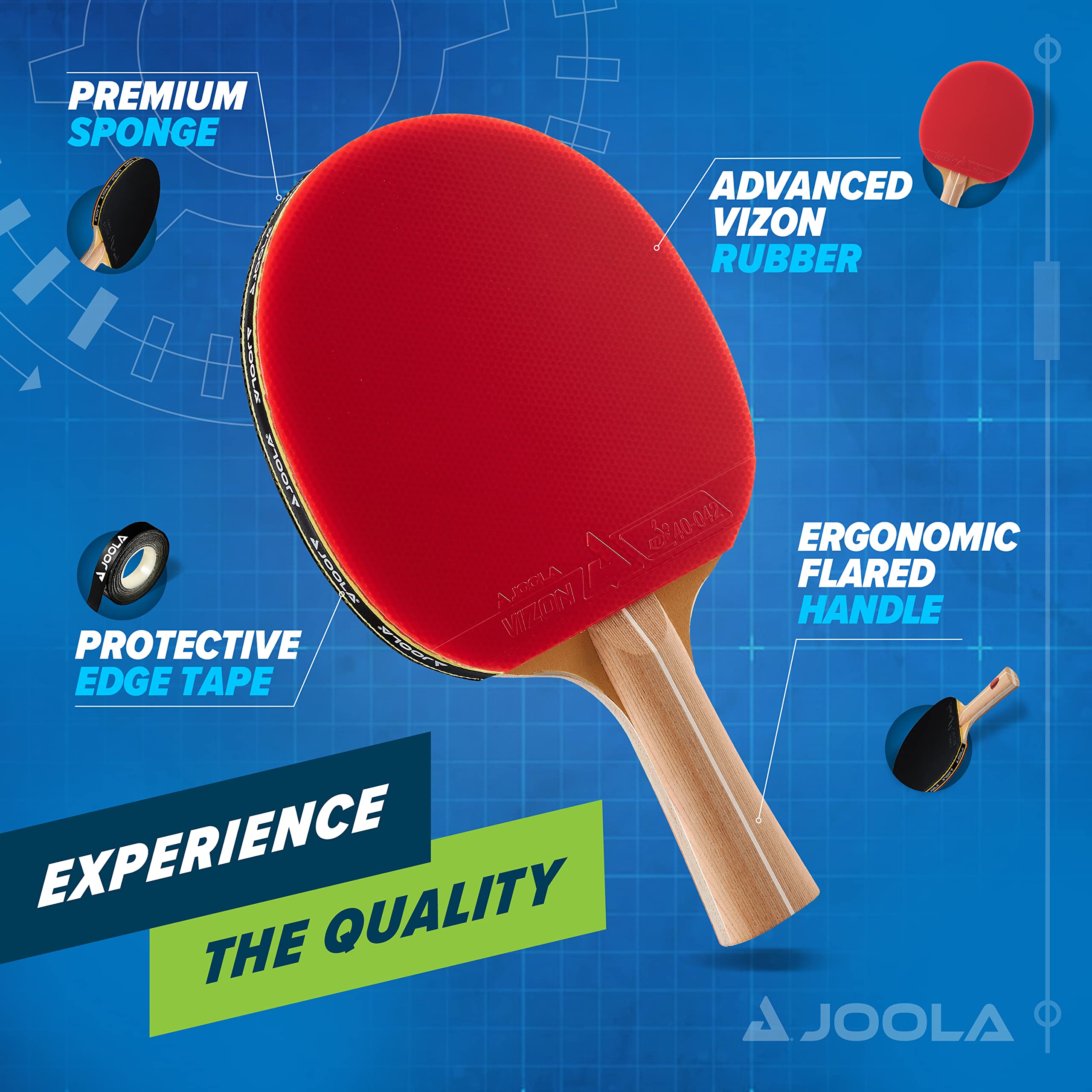 JOOLA Omega Control - Tournament Performance Ping Pong Paddle - Table Tennis Racket for Advanced Training with Flared Handle - Includes Vizon Table Tennis Rubber - Designed for Control - Image 3