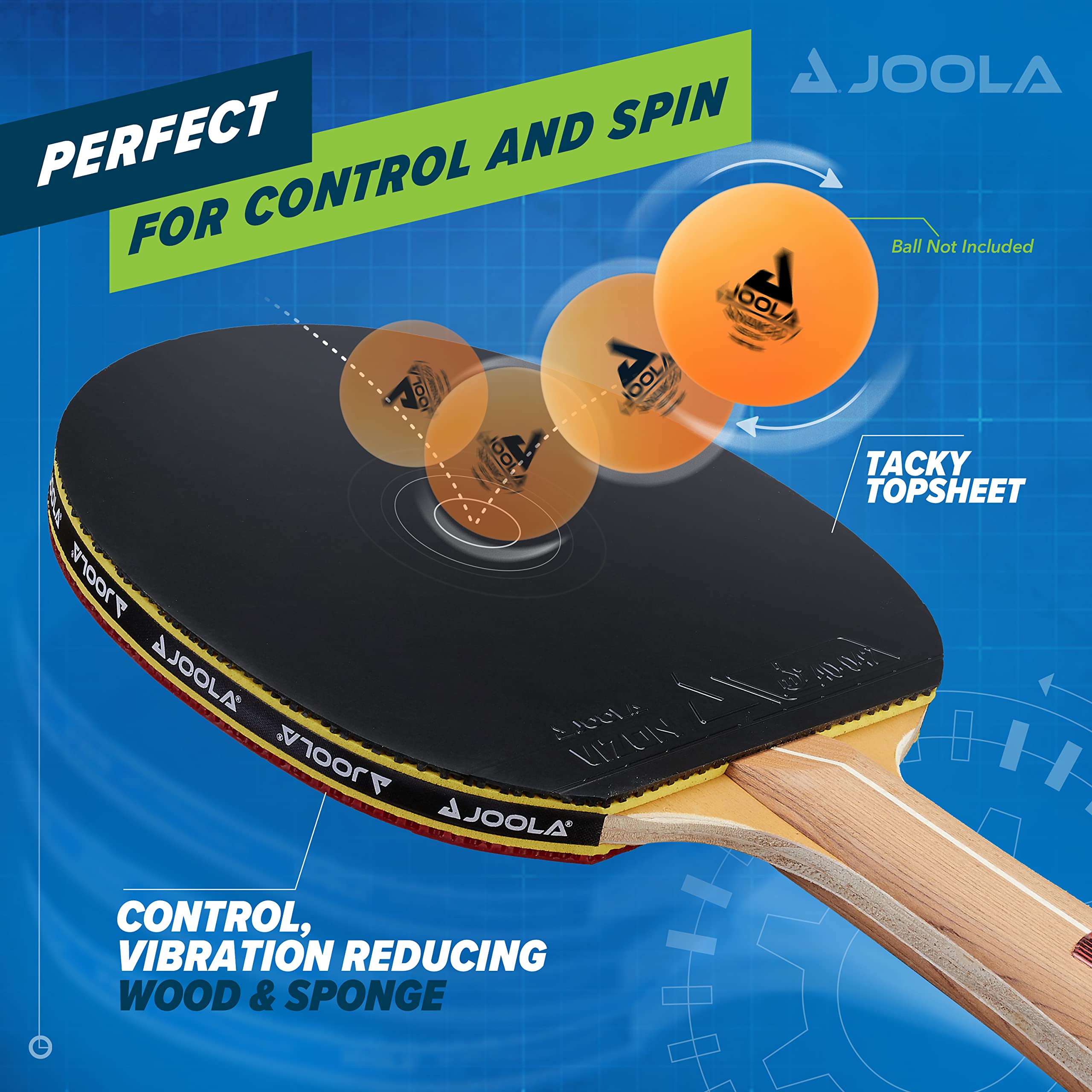 JOOLA Omega Control - Tournament Performance Ping Pong Paddle - Table Tennis Racket for Advanced Training with Flared Handle - Includes Vizon Table Tennis Rubber - Designed for Control - Image 4