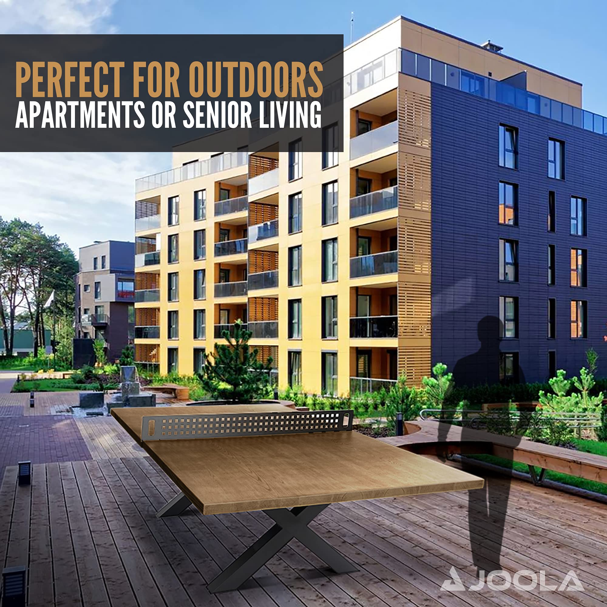 JOOLA Outdoor Table Tennis Table - Multi Use Conference Table Dining Table - Concrete Wood Look Includes Steel Outdoor Ping Pong Net Set & Frame - Hybrid Indoor Outdoor Ping Pong Table - Image 8