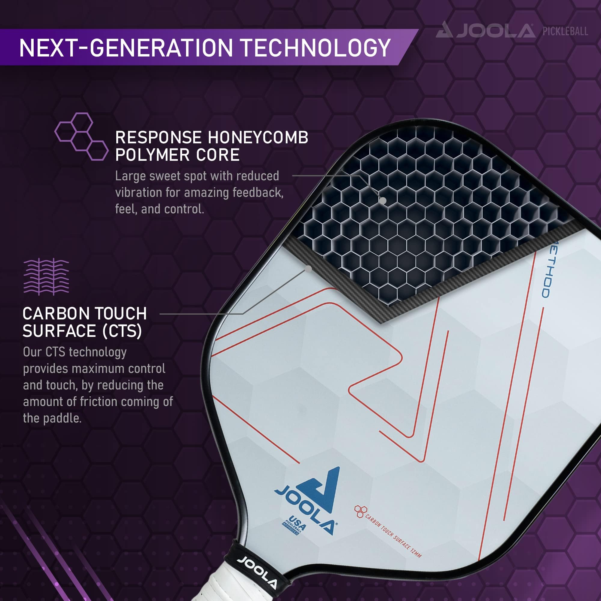JOOLA Pickleball Paddles – Textured Carbon Grip Surface for Spin, Control & Power – Select Hyperion, Vision or Radius Shapes – Lightweight, Durable Rackets – Polypropylene Core – USAP Approved - Image 4