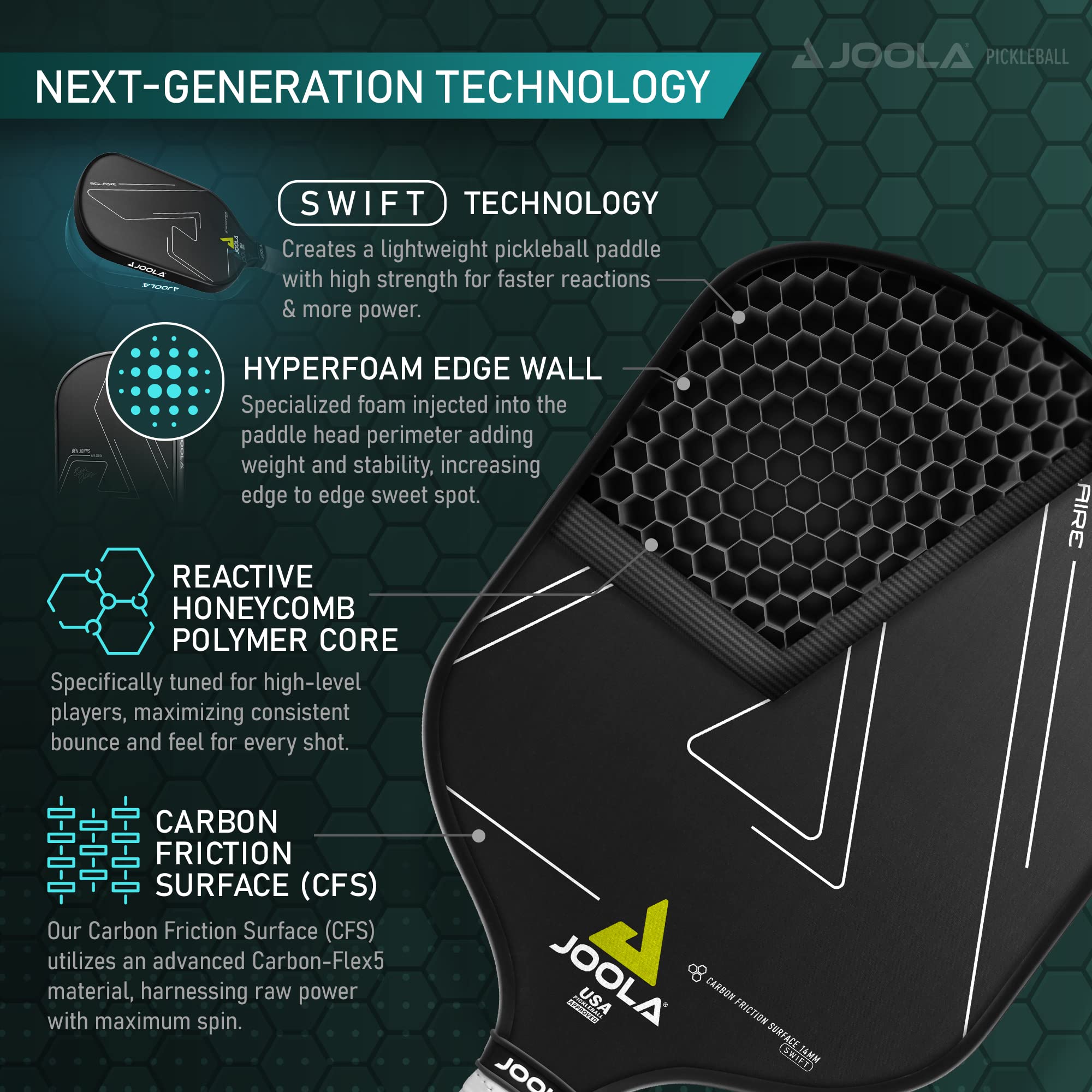 JOOLA Professional Pickleball Paddles – Raw Carbon Fiber Surface – Built for Spin, Speed & Control – Hyperion, Solaire, Perseus & Scorpeus – Swift & Standard Models – USAP Approved – Tournament-Level - Image 4