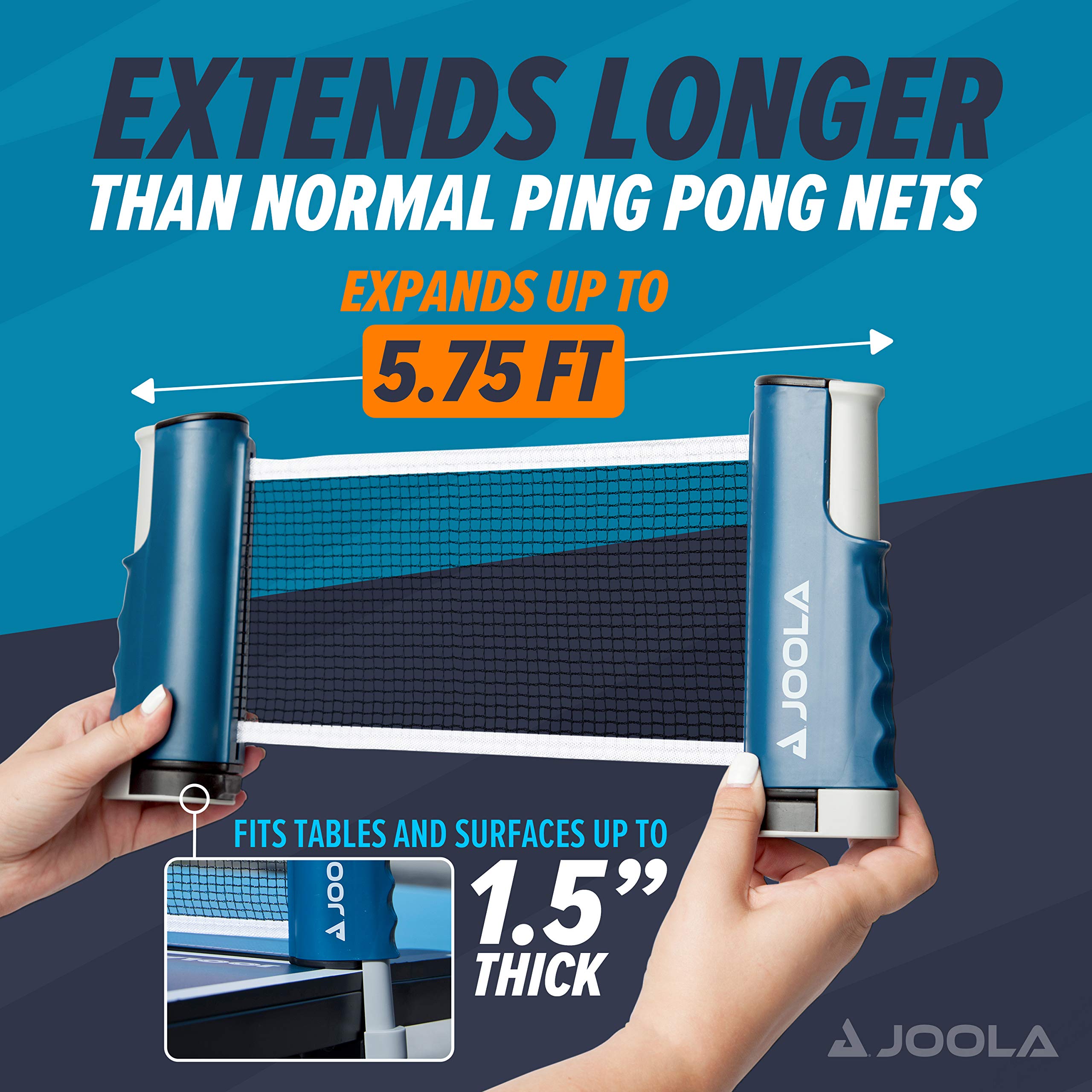 JOOLA Retractable Ping Pong Net for Any Table - Portable Table Tennis Net and Post Set Stretches 5.75' & Clamps Up to 2" Thick - Optional Racket and Ball Set, Games for Family - Image 3