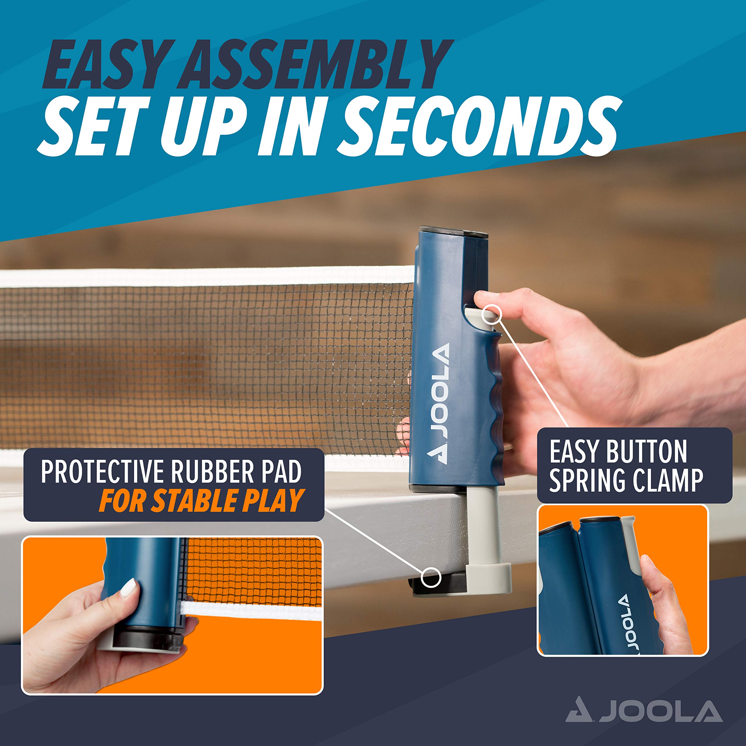 JOOLA Retractable Ping Pong Net for Any Table - Portable Table Tennis Net and Post Set Stretches 5.75' & Clamps Up to 2" Thick - Optional Racket and Ball Set, Games for Family - Image 5